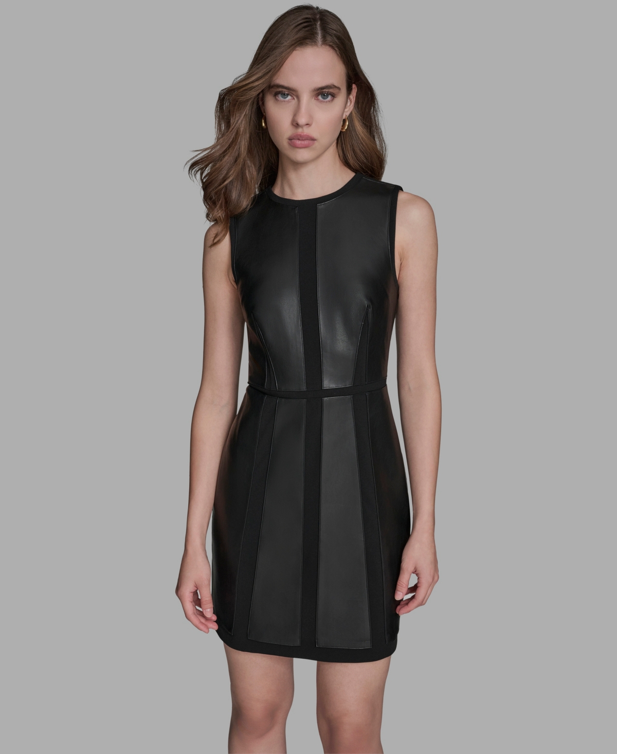 Bcbg Faux Leather Mixed Media Minidress In Black