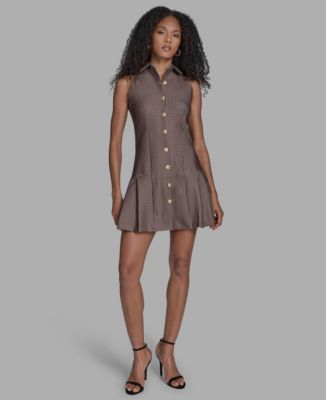 BCBG - Women's Sleeveless Fit and Flare Collared Neck Dress