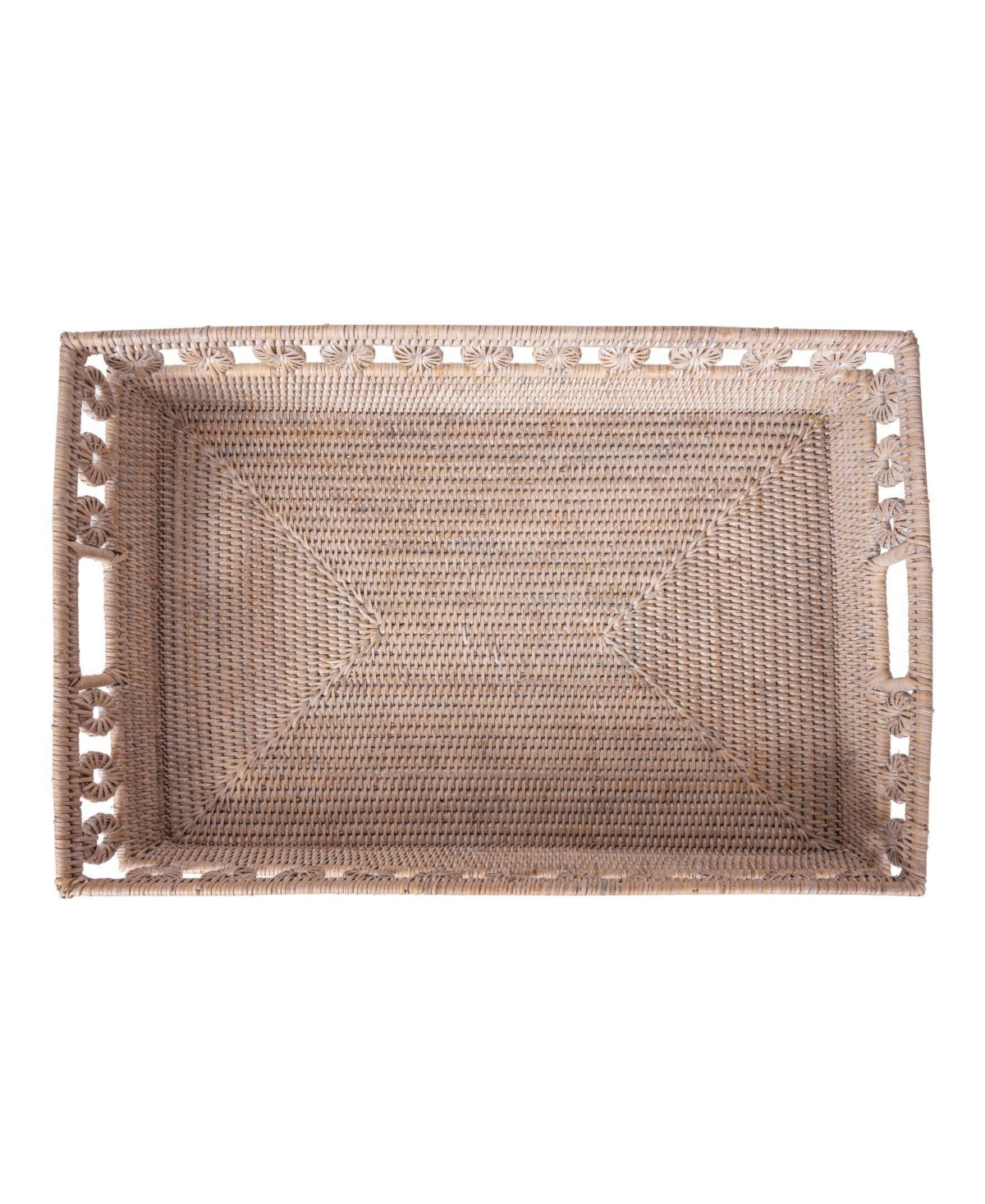 Artifacts Rattan Inna Design Rectangular Tray with Cutout Handles & Glass Insert