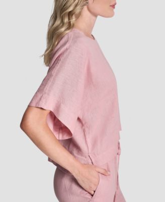 Women's Linen Drop Shoulder Short-Sleeve Top