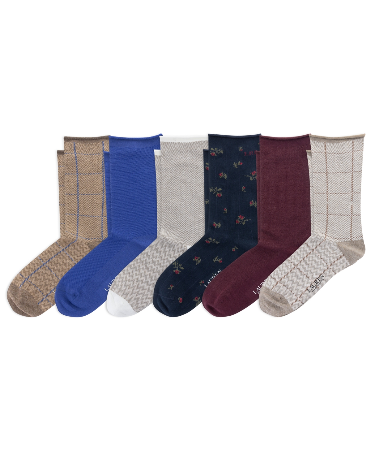 Ralph Lauren Women's 6-pack Herringbone And Floral Crew Socks In Multi