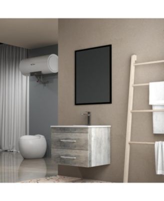 Grey Wood Vanity, Ceramic Sink, Mirror - Modern Bathroom