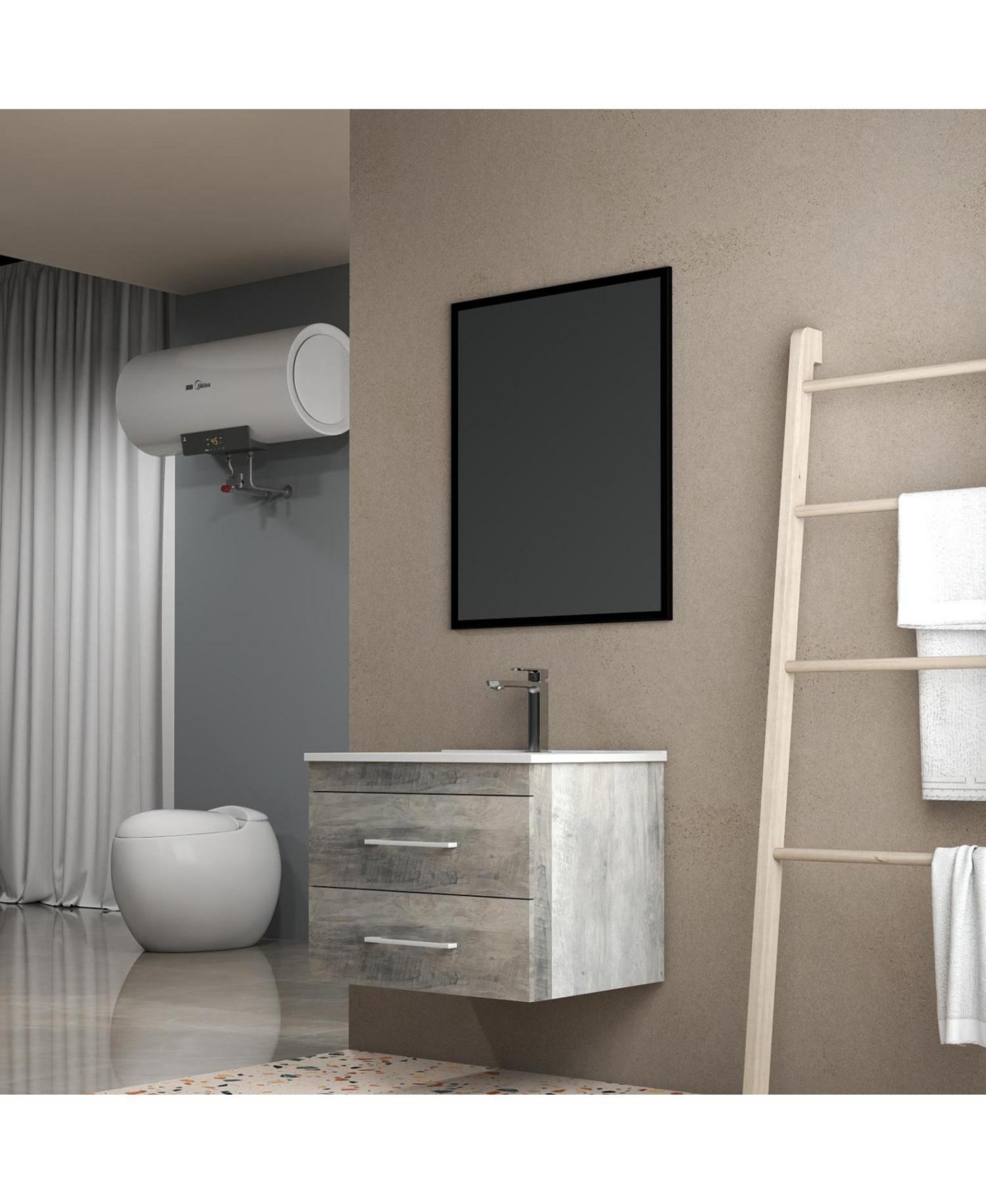 Streamdale Furniture24" Grey Wood Vanity, Ceramic Sink, Mirror - Modern Bathroom