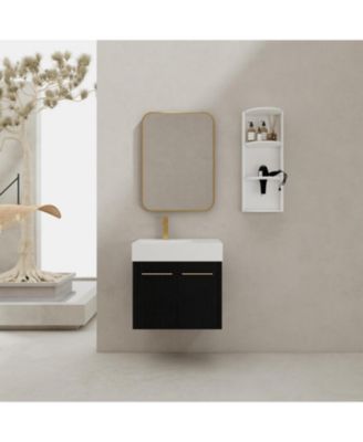 24" Wall-Mount Vanity, Resin Left Basin, Storage, KD