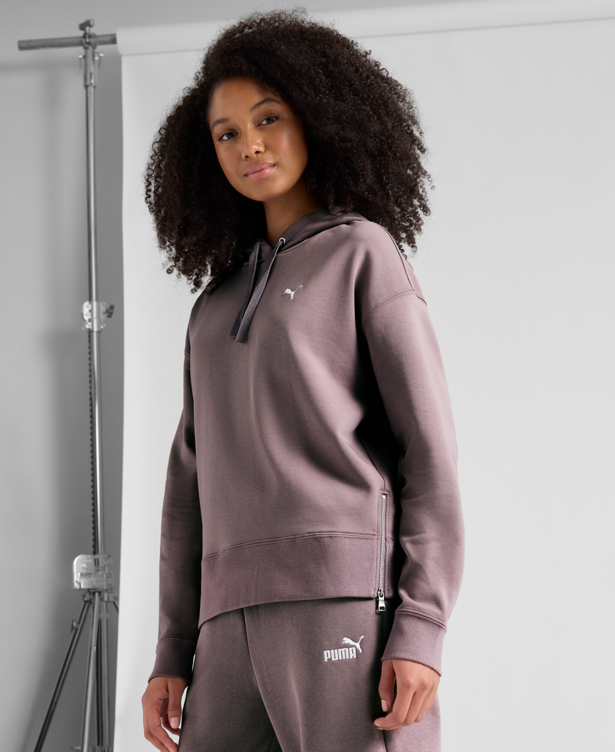 Puma Women's Essential Loose Fit Double Zip Hoodie In Brown