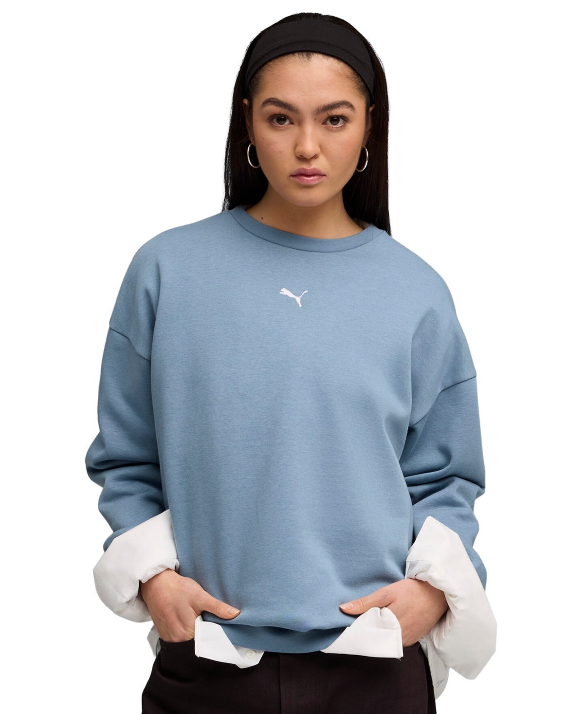 Puma Women's Essential Oversized Crewneck Sweatshirt In Blue