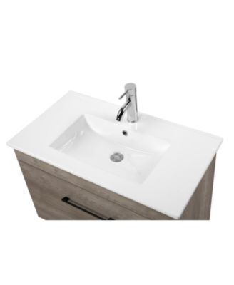 32" Grey Wood Vanity, Ceramic Sink, Mirror - Modern Bathroom