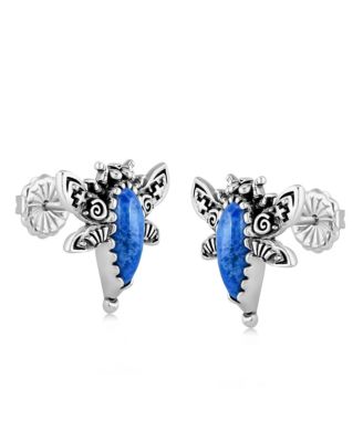 Sterling Silver Denim Lapis Dragonfly Stud Earrings