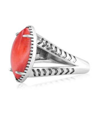Sterling Silver Red Spiny Oyster Marquise Split Shank Ring, Size