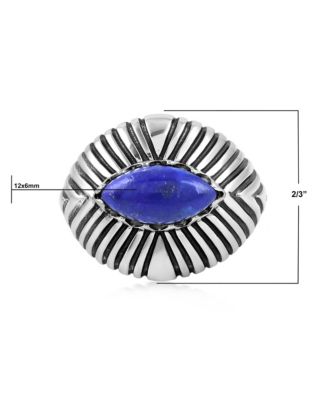 Sterling Silver Lapis Marquise Gemstone Ribbed Ring, Size