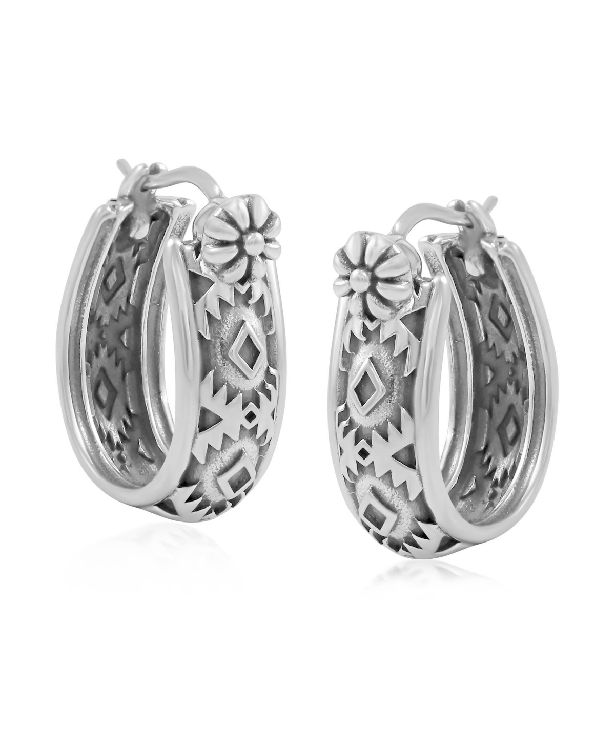 American West Jewelry Sterling Silver Patterned Huggie Hoop Earrings