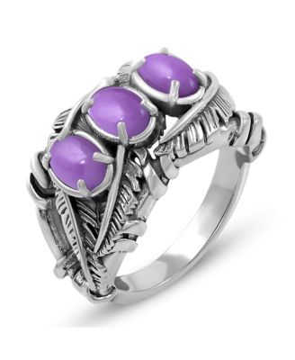 Sterling Silver Phosphosiderite Three Stone Feather Ring, Size 7