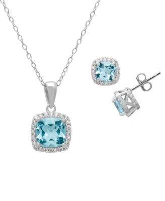 Macy's - 2-Pc. Blue Topaz (4-1/2 ct. t.w.) and White Topaz (0.64 ct. t.w.) Pendant Necklace & Matching Earrings Set in Sterling Silver
