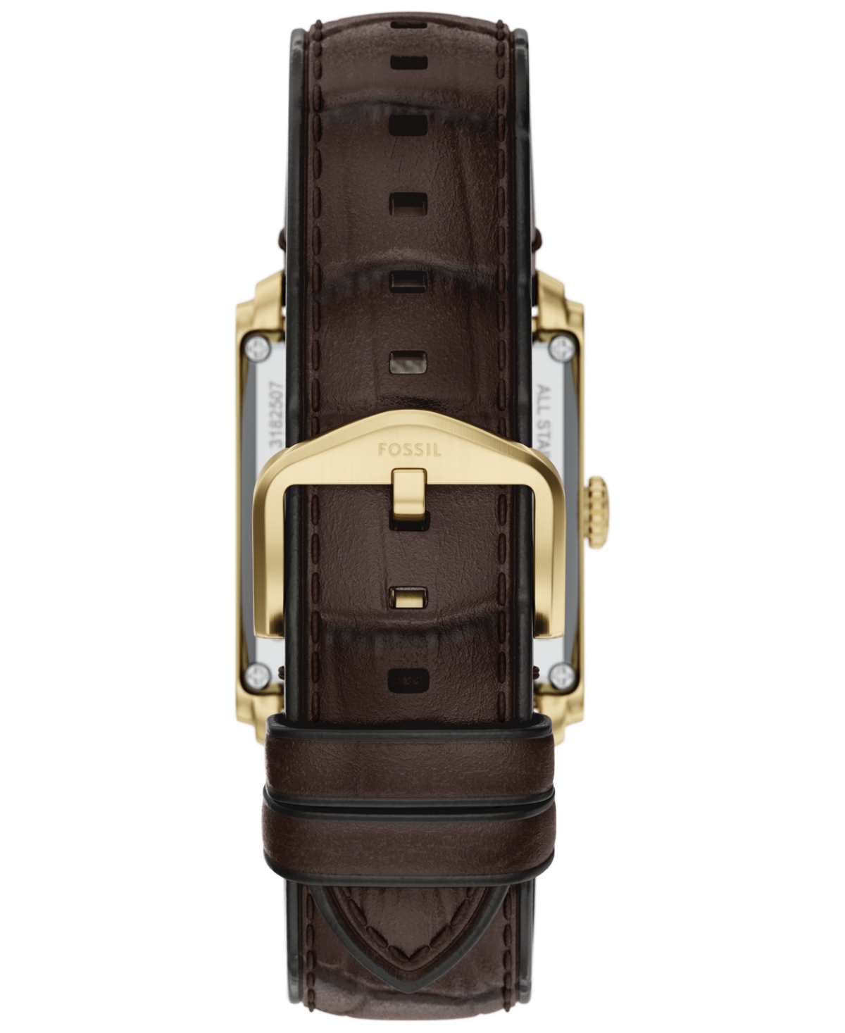 Fossil Carraway Automatic Brown Croc-embossed Leather Watch, 30mm X 42mm In Gold