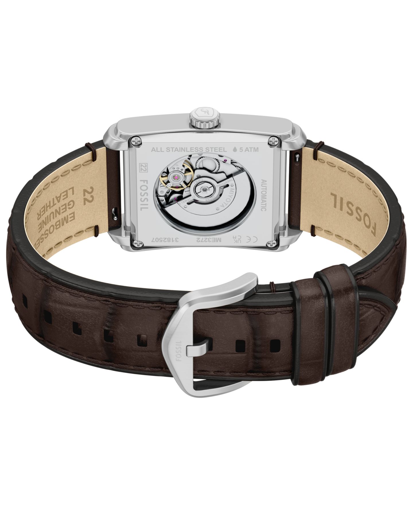 Мужские часы Fossil Carraway Automatic Brown Croco Leather Watch, 30mm — фото 4