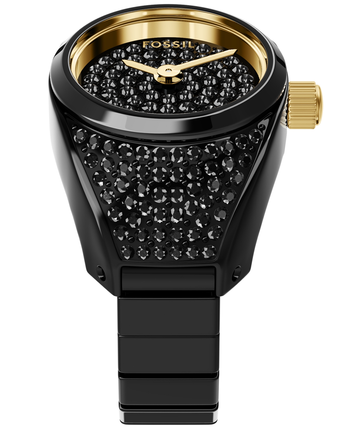 Fossil Women's Watch Ring Two-Hand Pave Black Stainless Steel Watch, 15mm