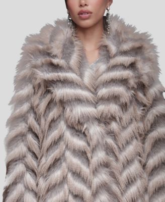 Women's Faux Fur Chevron Notch Collar Maxi Coat