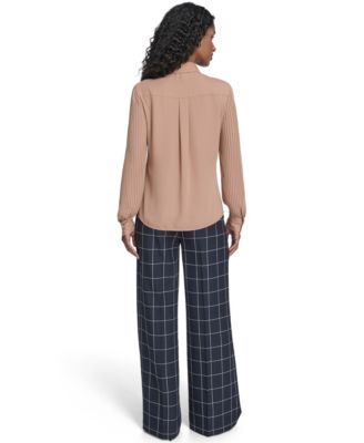 Women's Pleated Sleeve Button-Up Blouse