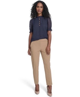 Women's Floral Clip Mock Neck Short Sleeve Blouse