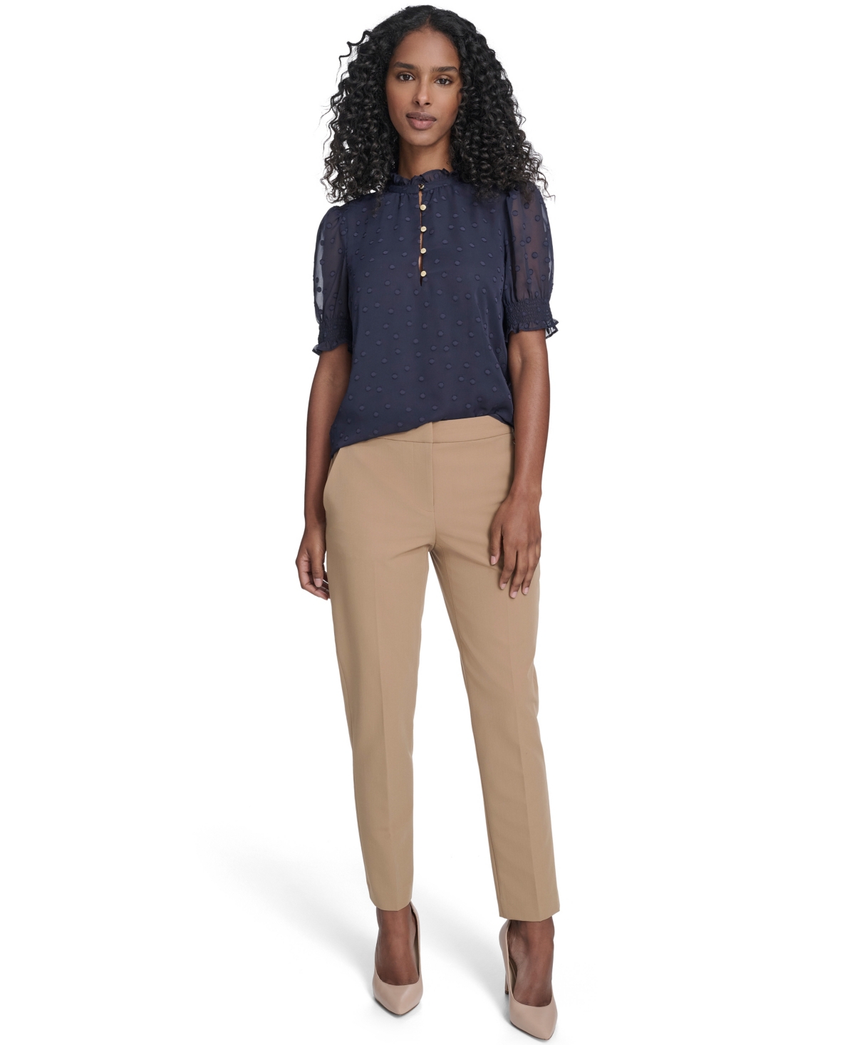 Tommy Hilfiger Women's Floral Clip Mock Neck Short Sleeve Blouse In Blue