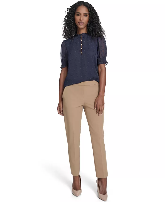 Women's Floral Clip Mock Neck Short Sleeve Blouse - thumbnail 6