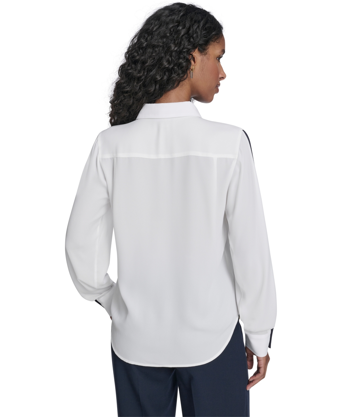 Tommy Hilfiger Women's Long Sleeve Contrast Trim Button-up Blouse In White