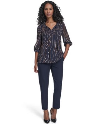 Women's Cascade Dot Pintuck Long Sleeve Blouse