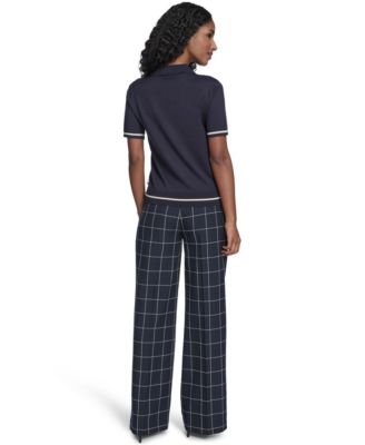 Women's Short Sleeve Pointelle Polo Sweater