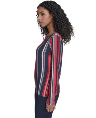 Women's Striped Long Sleeve Boat Neck Top