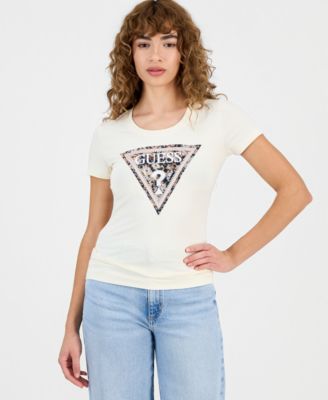 GUESS - Women's Short-Sleeve Leopard Triangle Logo T-Shirt