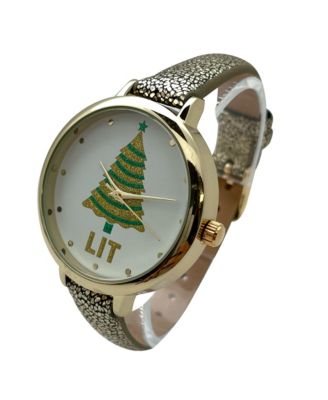 Shiny Gold Faux Leather Christmas Themed Women Watches