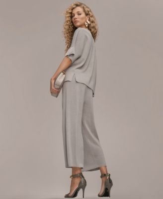 Women's Crewneck Sweater and Sequin Detail Wide Leg Pants