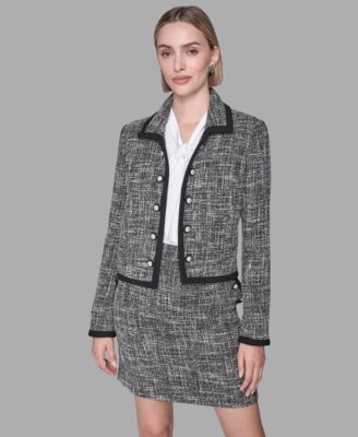 KARL LAGERFELD PARIS - Women's Cropped Open Front Tweed Jacket