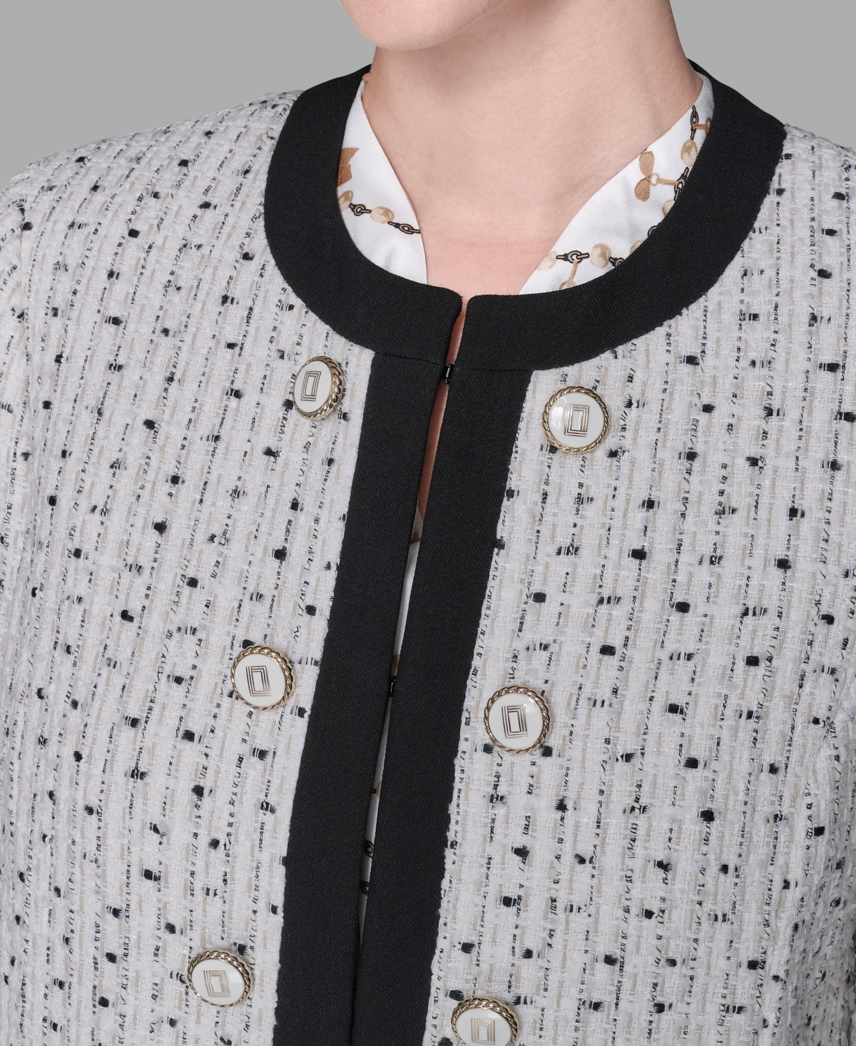 Karl Lagerfeld Women's Long-sleeve Contrast Topper Long Jacket In White