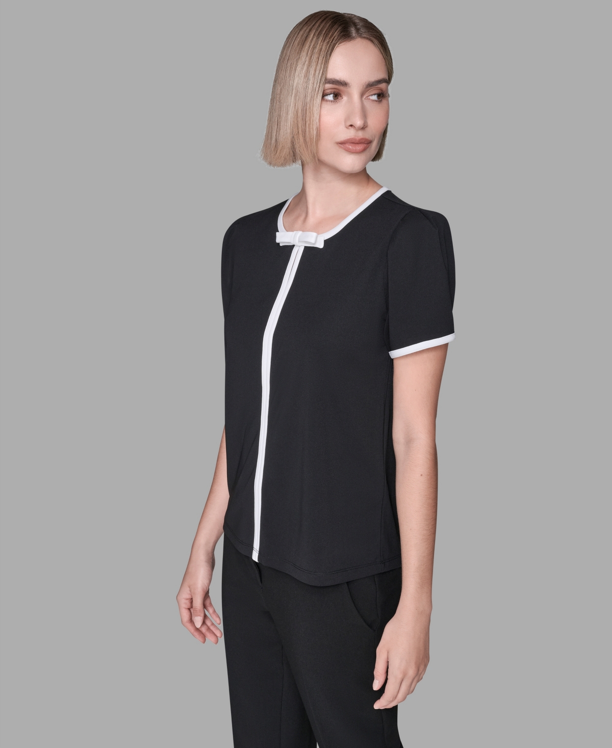 Karl Lagerfeld Paris Women's Short-Sleeve Contrast Piping Top