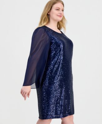 Plus Size Sequinned Chiffon-Sleeve Dress