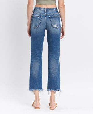 Women's High Rise Frayed Hem Crop Straight Jeans