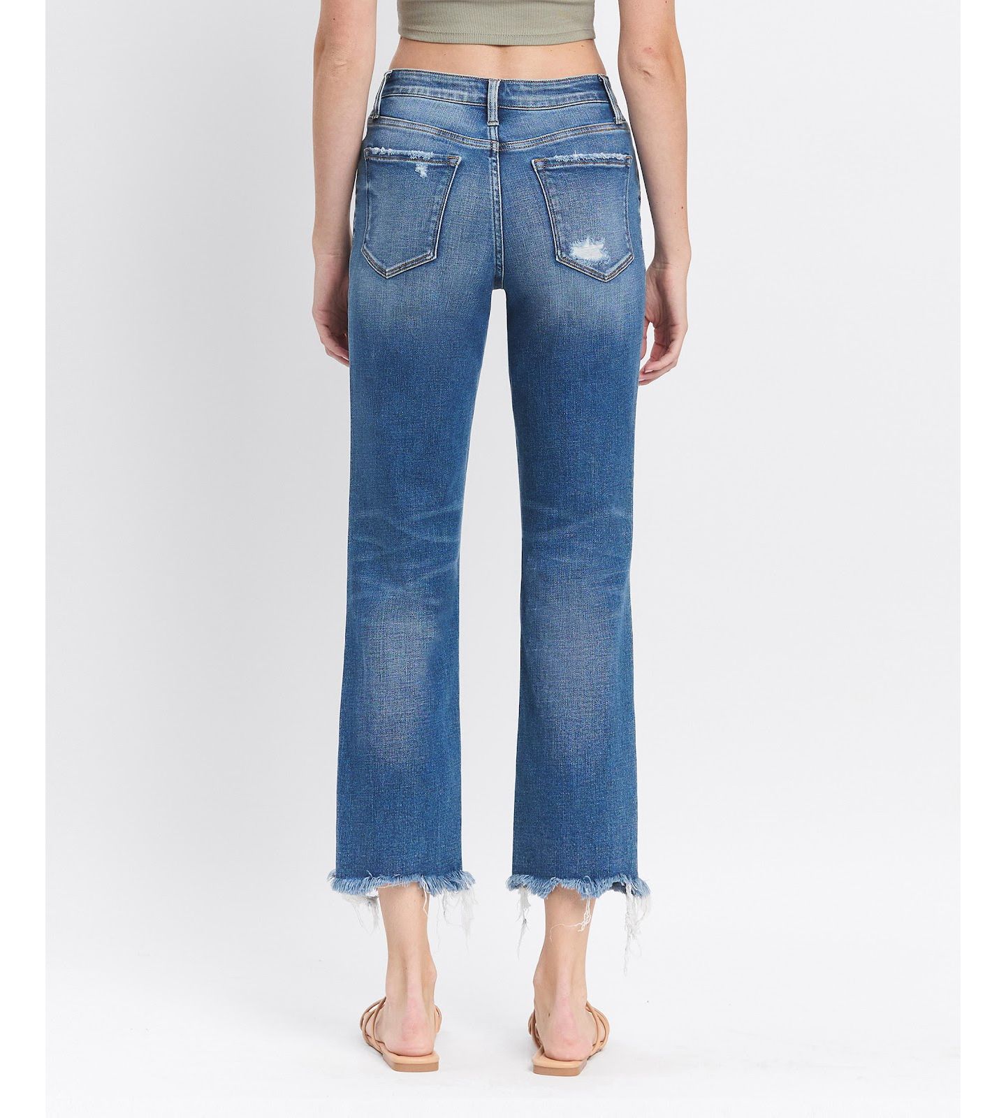 Женские джинсы Flying Monkey High Rise Frayed Hem Crop Straight, цвет: Синий — фото 8