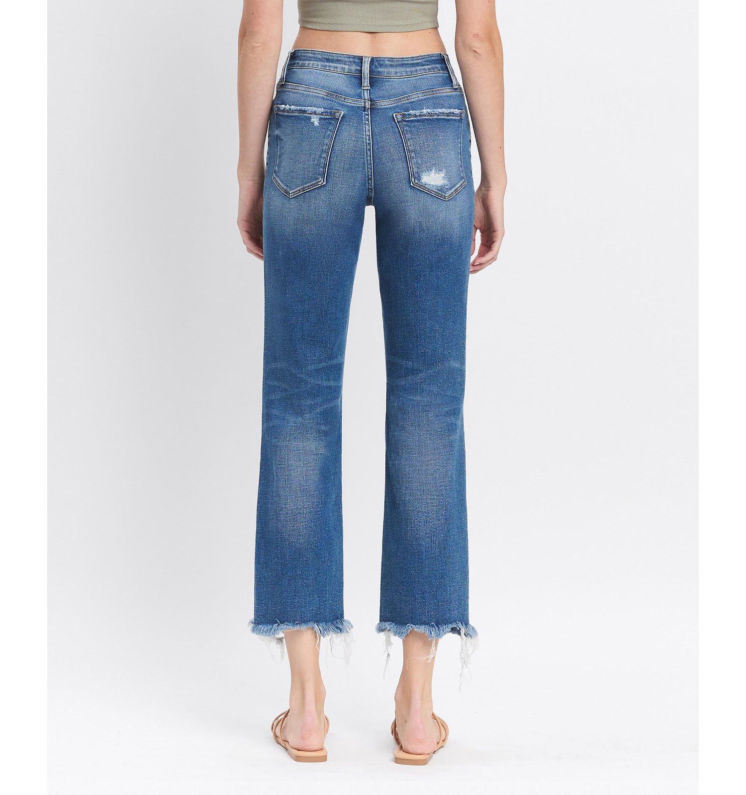 Women's High Rise Frayed Hem Crop Straight Jeans
