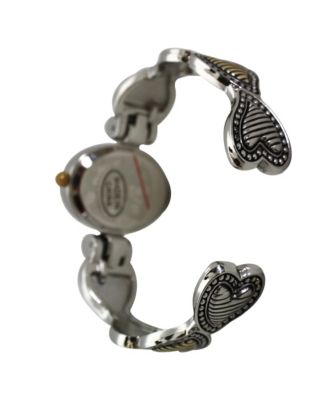 Two Tone Heart Details Bangle Women Watch