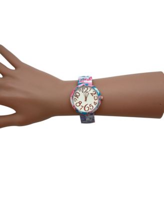 Pink Floral Stretch Bold Numbers Women Watch