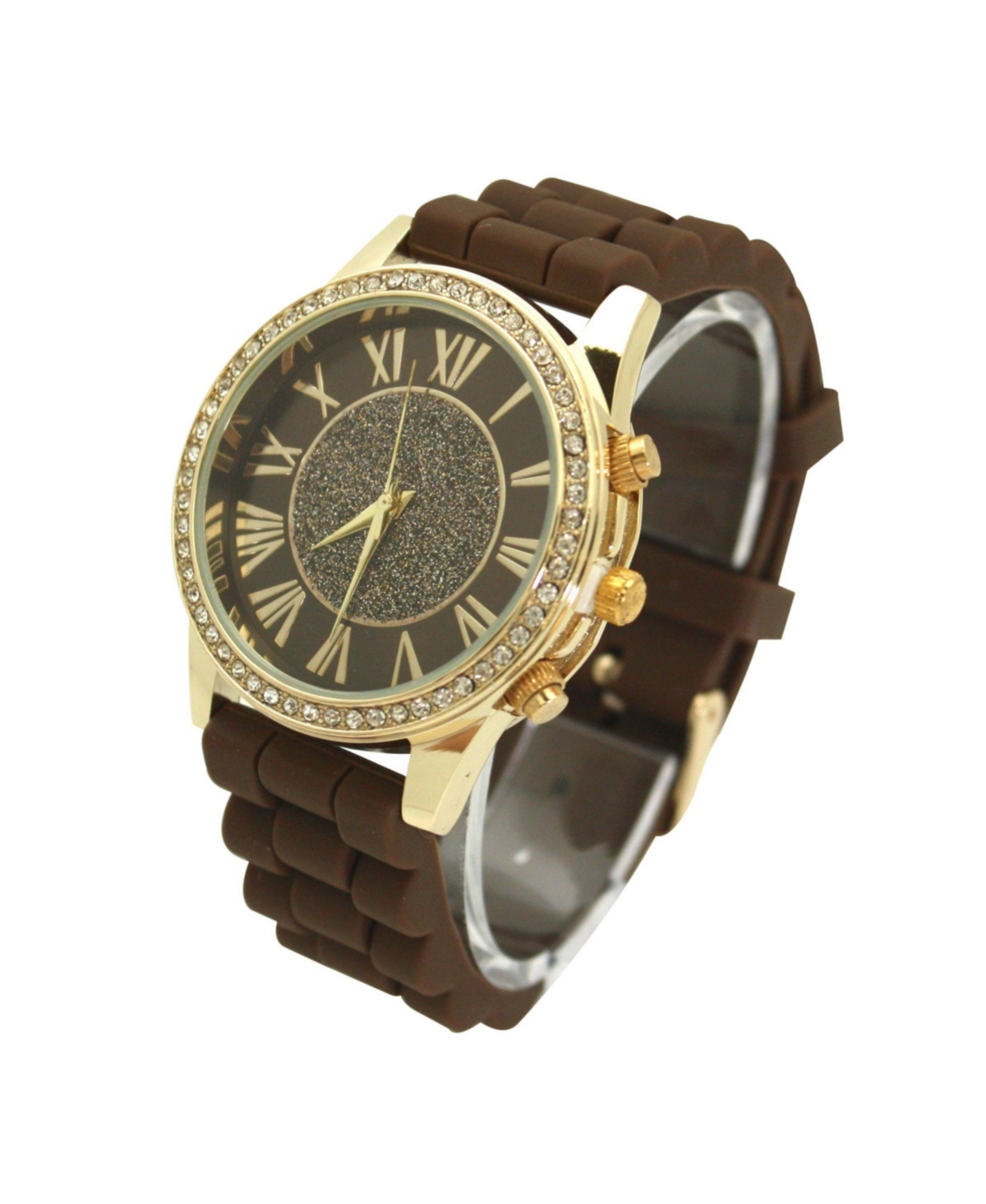 Olivia Pratt Brown Rhinestone Bezel Silicone Strap Watch