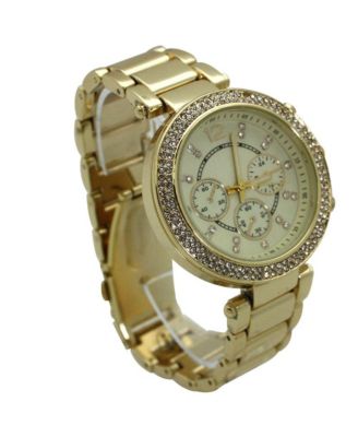 Gold Rhinestone Bezel Decorative Chronograph Watch