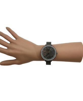 Gunmetal Big Round Face with Rhinestones Women Watch