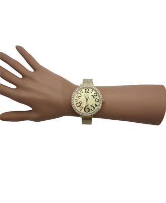 Gold Big Round Face with Rhinestones Women Watch