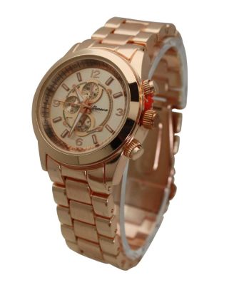 ROSE GOLD WOMENS CLASSIC 3-DIAL METAL WATCH