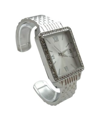Silver Square Face with Rhinestones Bangle Women Watch