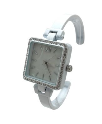 White Square Face Thin Rhinestone Bezel Bangle Women Watch