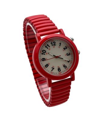 Red Stretch Band Easy Read Nurse Watch with Second Hand Women Watch