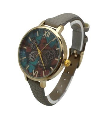 Gray Faux Leather Butterflies Dial Women Watch